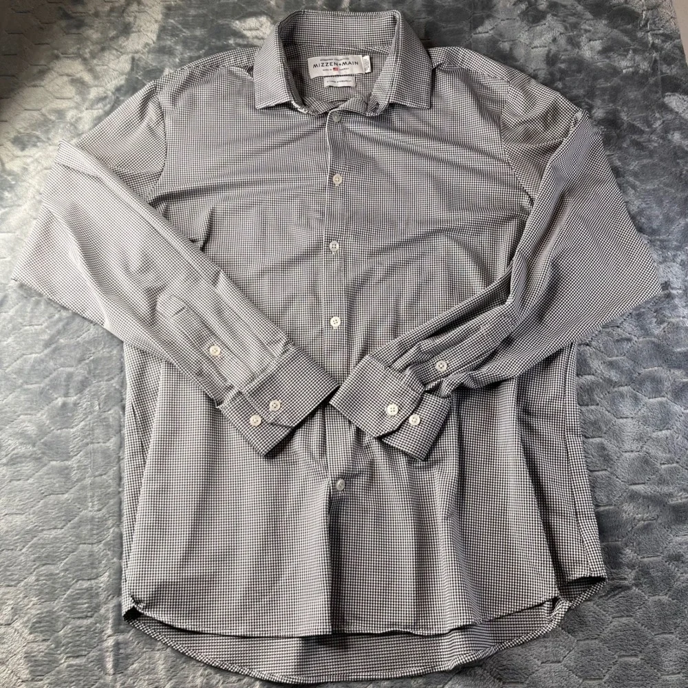 Mizzen+Main Spinnaker Performance Shirt Mens XL Standard Fit Gingham Black White - Picture 4 of 8